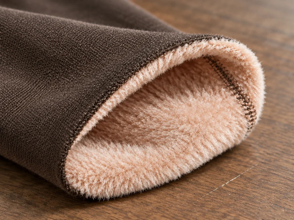 A landscape macro photograph of the fleece-lined thermal legging from the supplied reference, folded